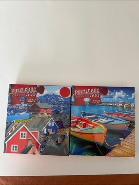 Deluxe 500-Piece Jigsaw Puzzle Set - Red & Blue Designs